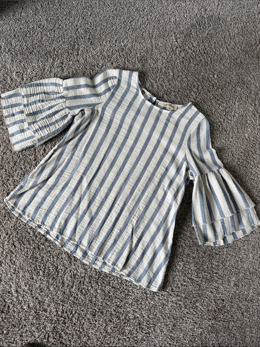 Listicle Blue and White Striped Bell-Sleeve Top